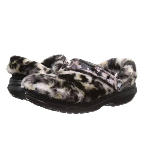 CROCS M8/W10 Classic Fur Sure Cheeta Faux Fur Clogs Unisex Slip On NEW HTF - Picture 1 of 9